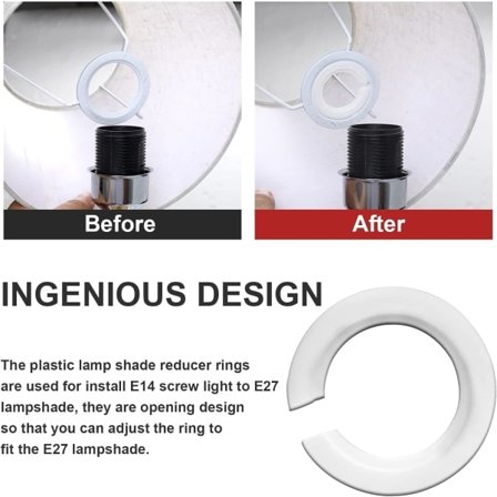 Lampe Skærm Adapter Ring E27 til E14 Lampe Skærm Adapter Reducer Bakke E27 Skrue Lampe Skærm Konverteringsring - 6 stk