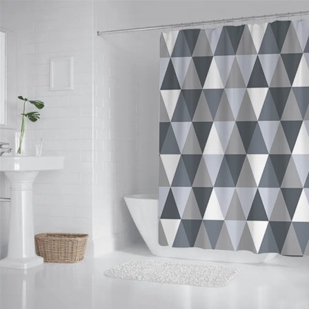 1 stk trekantformet trykt dusjforheng, vanntett polyesterstoff,