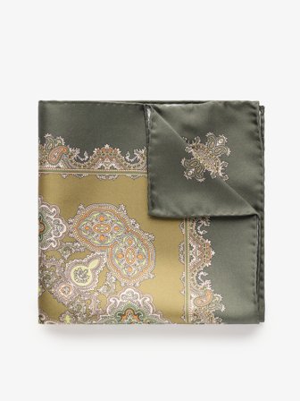 John Henric Men's Green Paisley Pocket Square Size Onesize