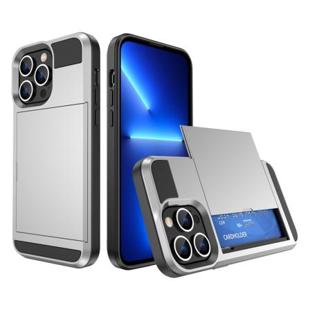 Iphone 14 Pro Stöttåligt Skal Med Kortfack-silver-