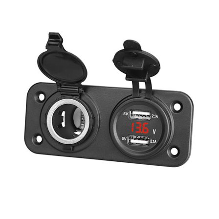 Motorsykkel Sigarettenner Socket Panel Adapter Dobbel USB Strømport Uttak