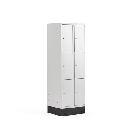 Kleiderspind CLASSIC mit Sockel, 2 Module/3 Türen, 1890 x 600 x 550 mm, grau