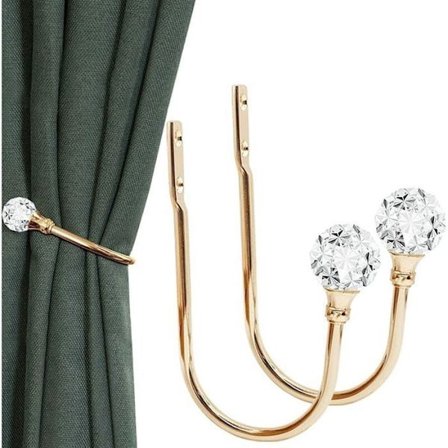 Gardinbindere, bindekroge med krystalkugle til gardiner, guldfarvet metal, dekorativ gardinstøtte til