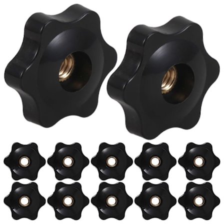 12 stk. Sort Stjerneknop med Møtrik - 1/4' Gevind Stjerneknop til Maskiner - Ergonomisk Spændehåndtag til Håndtilspænding af Bolte og Skruer[D]
