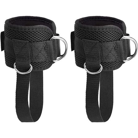 2-pack Ankelremmar, Fitness Ankelremmar, Gym Ankelremmar, Fitness Tillbehör, Butt Trainer, med Dubbla Rostfria D-ringar, Unisex, Svart