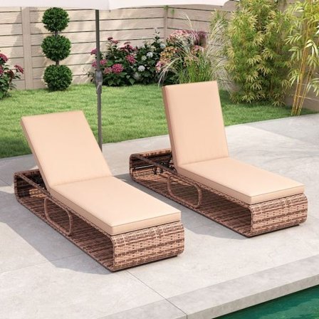 Udendørs Have Stol i PE Rattan COSTWAY, Justerbar Ryg, 7 Positioner Lænestol, Opbevaring, Gul-Brun Pude