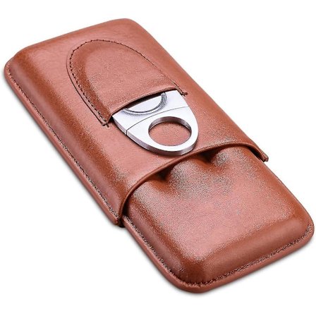 Brun læder cigar etui rejse humidor til 3 cigarer med cigar cutter