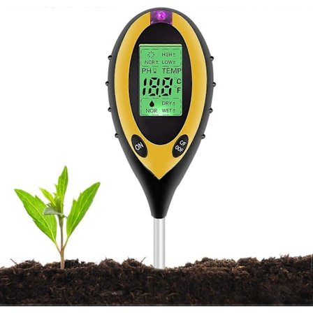 4 i 1 Solid PH Jordtester, Lys- og pH-tester Syre, Temperatur, Jordfugter, Jordfugtighedstester Sensor til Planter, Havebrug, (FMY)