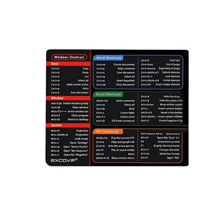 Lille Naturgummi Musemåtte - 210x260x2mm med Genvejstaster, Kompatibel med Windows, Word, Excel og PowerPoint