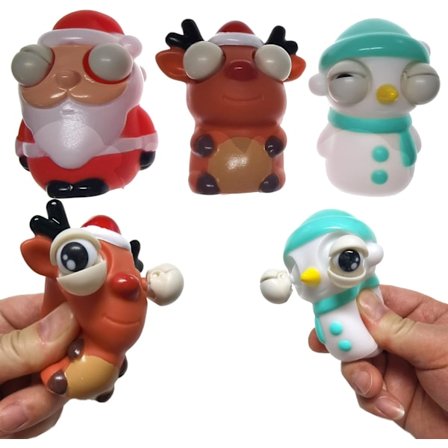 Morsomme Pop-Out Stress-Squeeze Lekefigurer 3-pakning Utstående Øyne Julenissen Elg Snømann