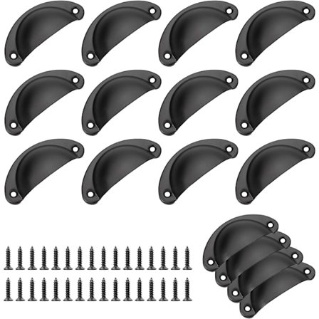 16 stk skuffhåndtak vintage skjellhåndtak, retro skap kjøkkenknott dørskjelldekorasjon møbelhåndtak med skruer (svart)