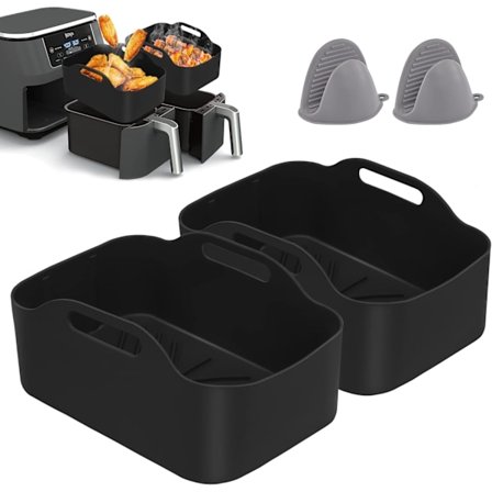 2-pak silikoneforme til dobbelt airfryer, silikoneforme til airfryer, dobbelte silikone airfryer kurve, airfryer rist