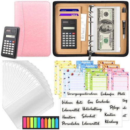 Budjettisuunnittelija Saksa, PU Nahka A6 Budjettikansio Käteiskirjekuorilla Laskin, KLB