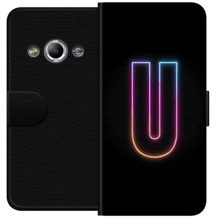 Yhteensopiva Lompakkokotelo Samsung Galaxy Xcover 3 Minimaalinen neonkirjain U kirkkaalla valaistustehosteella mustaa taustaa vasten