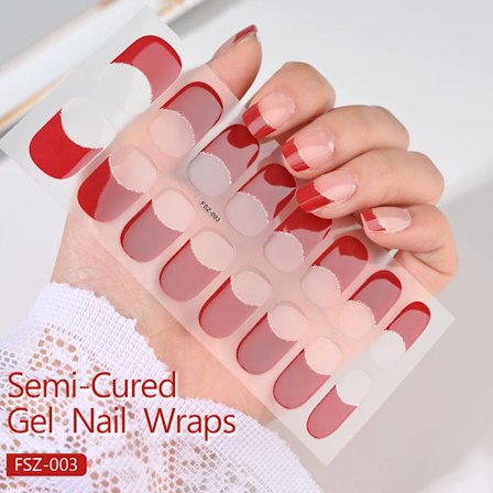 16 Tips Semi-Härdade Gel Nagelstickers Ren Färg UV/LED Lampa Gel Nagellack Wraps Långvarig Full Täckning Gel Sticker Nageldekoration##