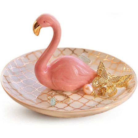 Flamingo-gaver til kvinder, Flamingo-ringholder-ornamentfad, Ringfad til ring, halskæde, øreringe, smykkeholder, fødselsdag, jul, Valentinsdag