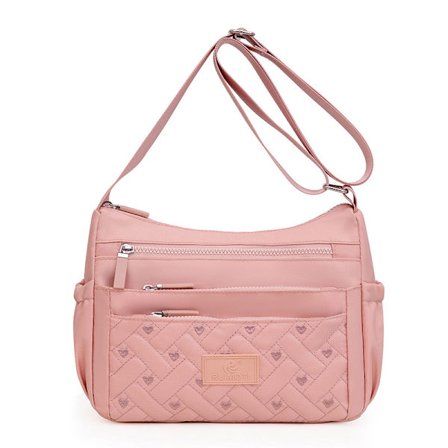 Stor Nylon Messenger Bag for Kvinner, Lett Skulderveske med Flere Lommer og Quiltet Design, Casual Hverdagsveske for Mo