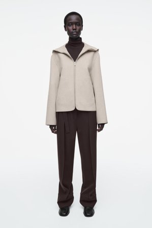 COS Women's Hooded Double-Faced Wool Jacket in Beige