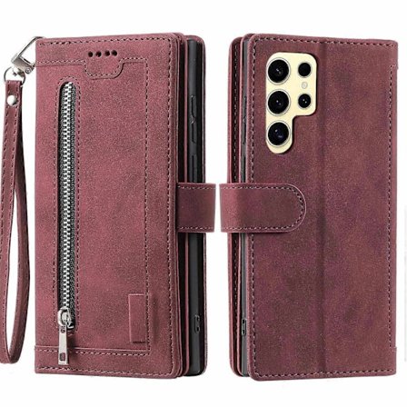 For Samsung Galaxy S25 Ultra Telefondeksel PU Lær Telefon Beskyttelsesdeksel med Glidelås Lommebok 9 Kortspor - Perfekt