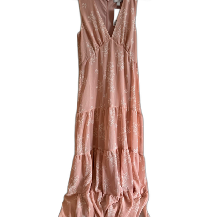 Ljusrosa långklänning med blommigt mönster