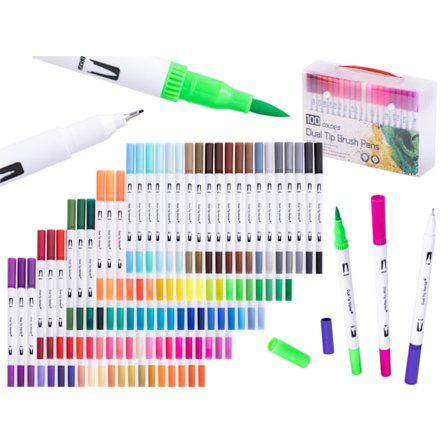 Färgpennor 100-pack – Dubbla Spetsar Marker Pens för Ritning & Illustration