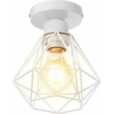 Industriell metall taklampa, vit hängande lampa vintage stil retro diamant bur design för vardagsrum sovrum matsal (ingen glödlampa)
