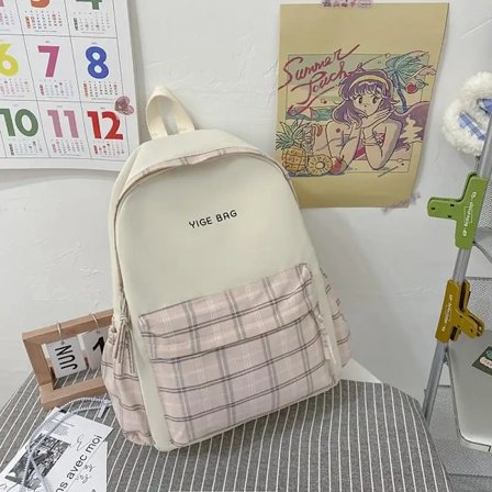 2021 Ruudullinen Muoti Naisten Reppu Kangas Vedenpitävä Koululaukku Tytöille Suurikokoinen Reppu Monilla Taskuilla~09888