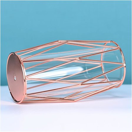 Klar krystalklar glasvase med metalstativ, blomsterva