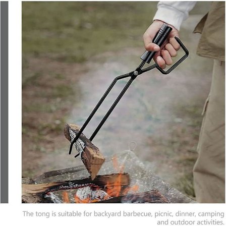 Pejs Tænger, Rustfrit Stål Brænde Tænger Log Grabber Med Træhåndtag - Kul Klemme Pejs Værktøjer Tilbehør (1 stk, Sort)