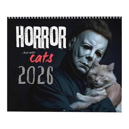 2026 Halloween Skrekkfilm & Katte Veggkalender, Skrekk-tema Kattekunst Kalender Gave til Katteelskere & Filmelskere