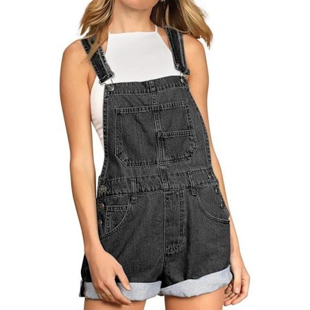 Dame Casual Denim Bib Overall Shorts Shortall Rompers