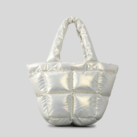 Puffer Tote Taske Quiltet Puffy Håndtaske HVID