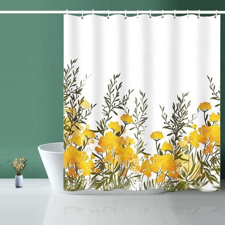 Dusjforheng, Stoff Dusjforheng Fôret Gult Blomstrete Dusjforheng - 72" B x 72" L med 12 kroker for Hjem Hotell Maskinvask Gardiner Vanntett
