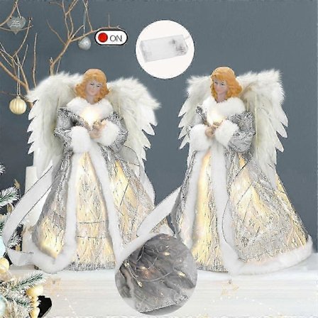 Engel Jul med Lys Forlænget Ledning, søde LED-belyste Trætoppe, b[D]