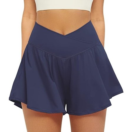 Crossover Athletic Shorts för kvinnor 2 i 1 Flowy Running Shorts med fickor