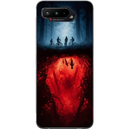 Kompatibelt Mobilskal till Asus Asus ROG Phone 5 Biohazard-symbol i svart med slitna färgstänk på röd trätextur, rå industriell design med mörk