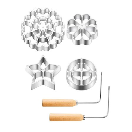 4-pak Rosett Kaka Buneulos Værktøj, Kompatibelt med 3 Udskiftelige Hoveder, Aluminiumforme til Bagning-FQ