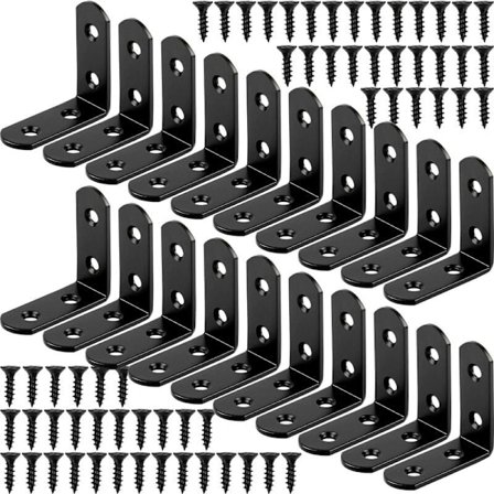 20 stk Sorte Vinkelbeslag L-Formet Beslag Hjørnebeslag 90 Grader Rustfrit Stål Metalbeslag 40x40mm