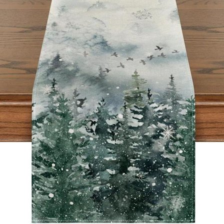 Vihreä Puu Lumi Joulupöytäliina, Kausiluonteinen Talviloma Keittiön Ruokapöydän Koriste Kotijuhlien Sisustukseen 13x108 Tuumaa