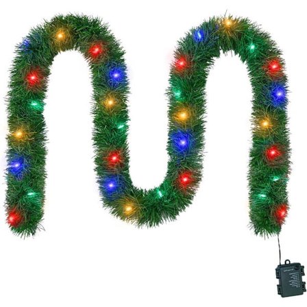 Moorle 4.5m Christmas Garland with 50 LEDs - Battery Operated, 8 Modes & Timer, Christmas Decoration for Fireplaces, Stairs & Door Frames