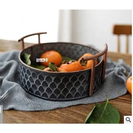 Fruktskål eller fruktkorg för bordsdekoration, Retro grå järnförvaringsskål, Fruktkorg för kök eller brödkorg