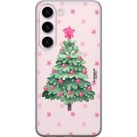 Kompatibelt Mobildeksel til Samsung Samsung Galaxy S23 Rosa juletre i akvarell med stjerner og kuler, et søtt vinterinspirert julemotiv perfekt for s