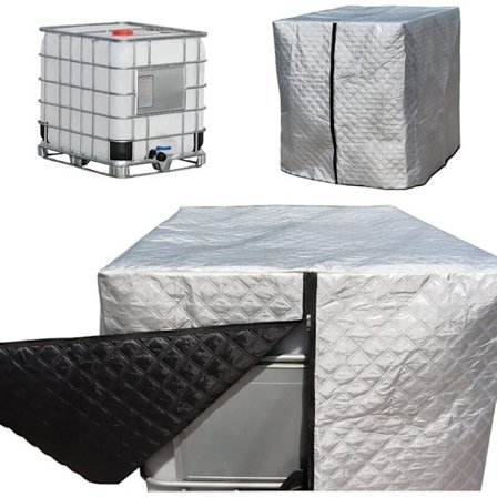 1000L IBC Tankdeksel, Frostbeskyttelse, Anti-UV Tankbeskyttelsesdeksel, IBC Tank Beskyttelsesdeksel med Glidelås, 120 x 100 x 116 cm (Sølv)