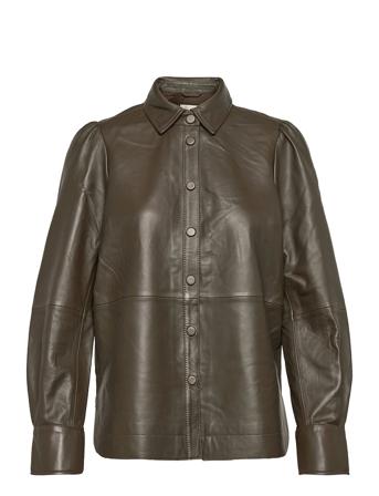 Edie Leather Puff Shirt Langermet Skjorte Grønn Second Female