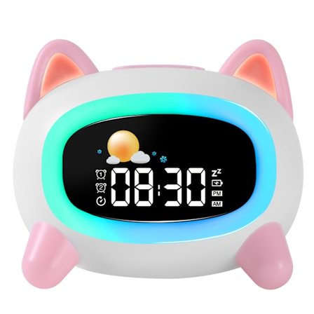 LEMNOI Pink Puppy Teen Søvn Trænings Vækkeur med Sol og Måne Design, 7 Hvid Støj Muligheder, USB Opladning - Perfekt Gave[D]