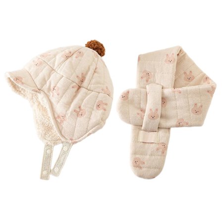 En elegant vintermössa och halsduk, perfekt för nyfödda och småbarn att bära i kallt väder.