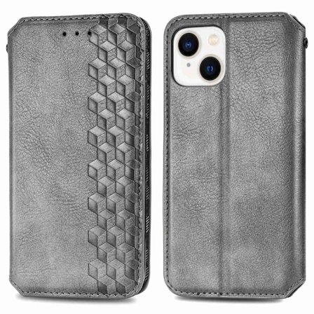 Nahkakotelo With A Stylish Rhombus Imprint For iPhone 14 - Harmaa