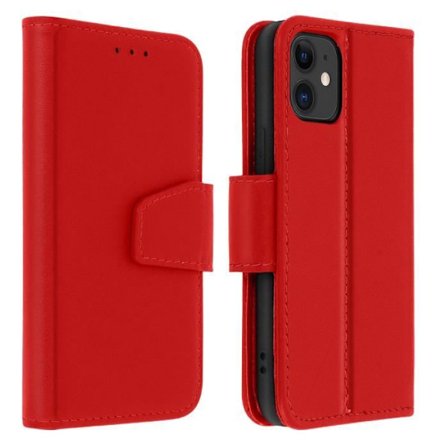 Rød læder iPhone 11 case AVIZAR - Kortholder og støttefunktion