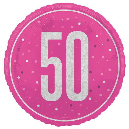 Rund Folieballong med Siffran 50 Cerise 45,7 cm