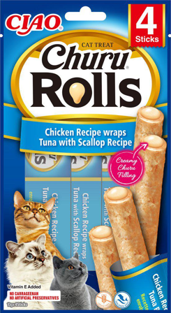 Churu - Cat Rolls kylling-/tunfiskwrap med kamskjell, 4-pk. - Katt - Kattegodteri & kattegress - Belønningsgodbiter katt - ZOO.no